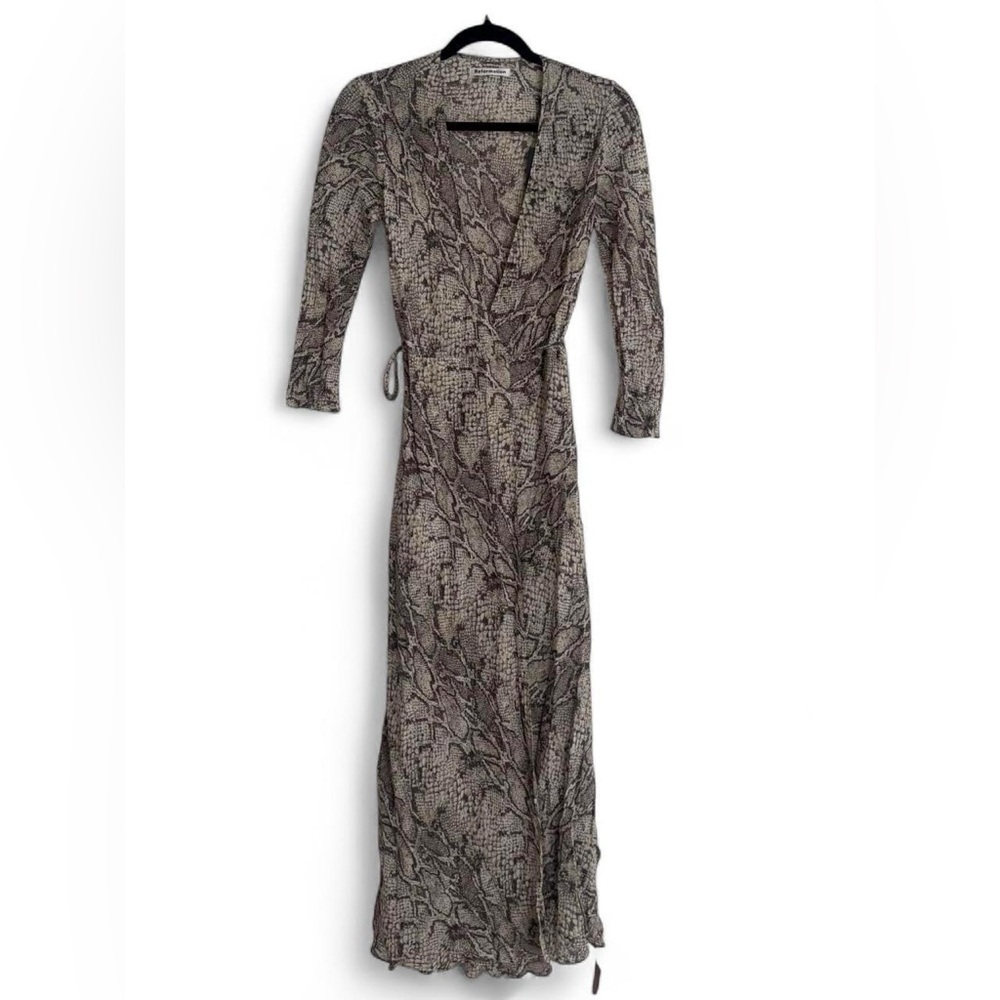 Reformation Snake-Print Wrap Maxi Dress in Taupe and Brown